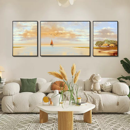Coastal Landscape Triptych Canvas Wall Art Homeandso