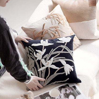 Decorative Floral Embroidered Throw Pillow