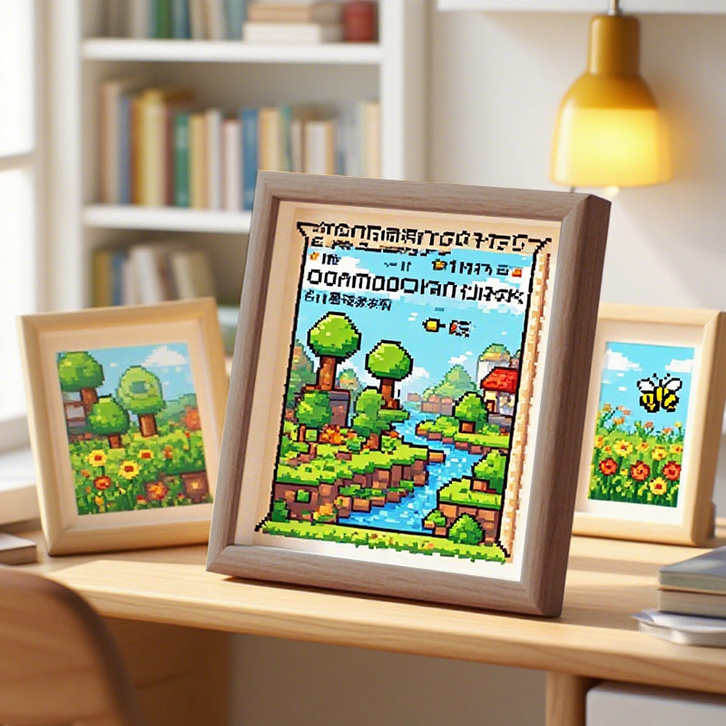 Framed Pixel Art Landscape Display