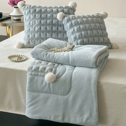 Decorative Cozy Textured Fleece Blanket Set Homeandso