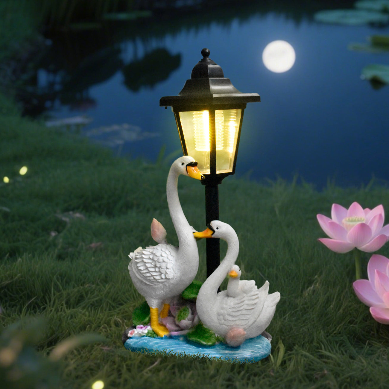 Decorative Swan Family Solar Lantern Homeandso