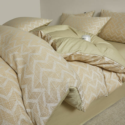 Embroidered Leaf Print Duvet Cover Set