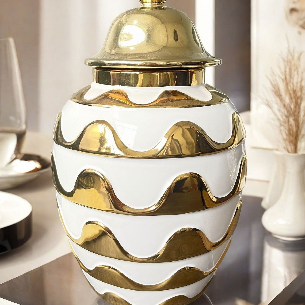 Decorative Geometric Pattern Lidded Jar Homeandso