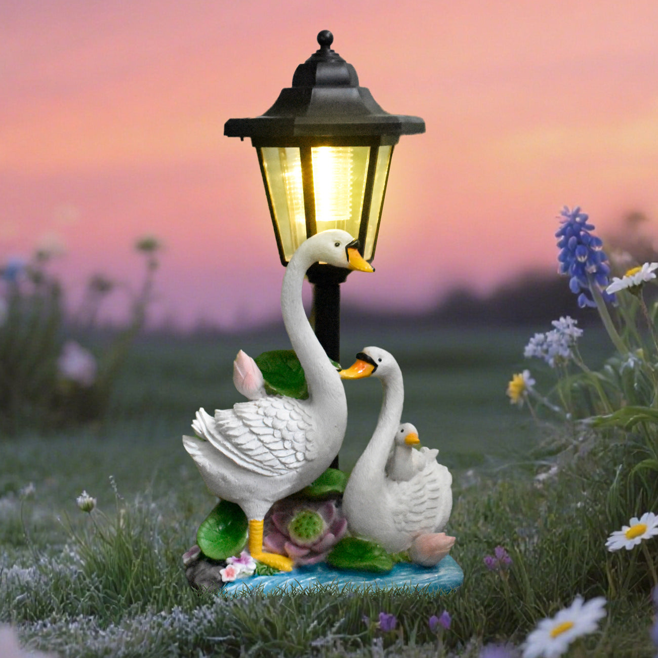 Decorative Swan Family Solar Lantern Homeandso