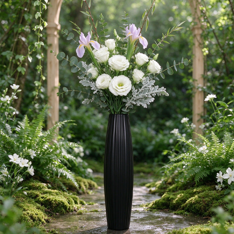 Elegant Ribbed Ceramic Floor Vase