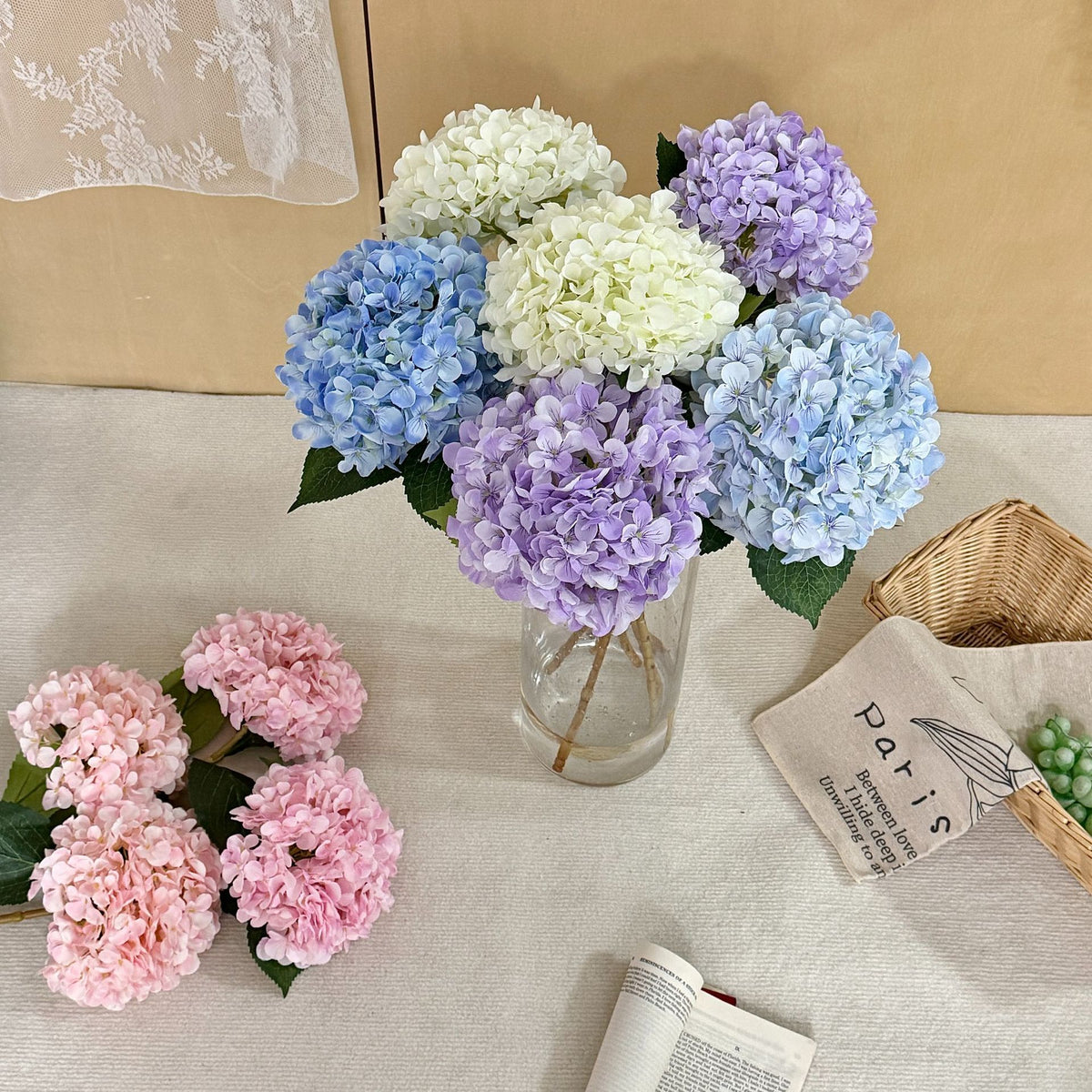 Lifelike Hydrangea Floral Piece