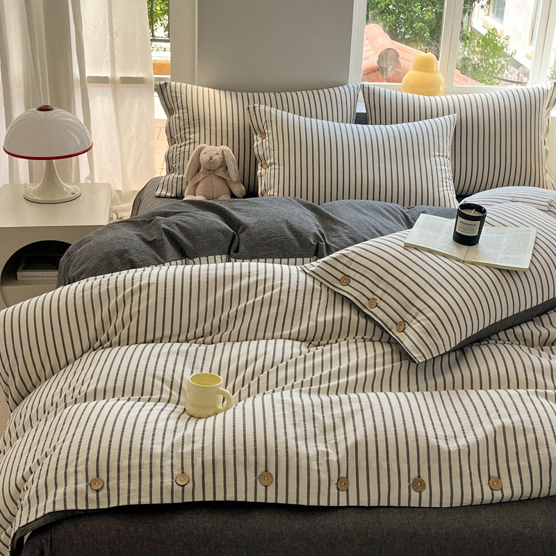 Decorative Comforting Striped Bed Linen Set Homeandso