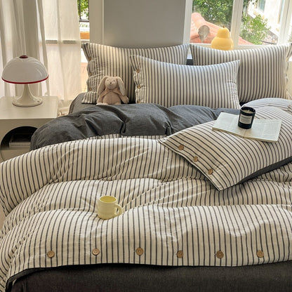 Decorative Comforting Striped Bed Linen Set Homeandso