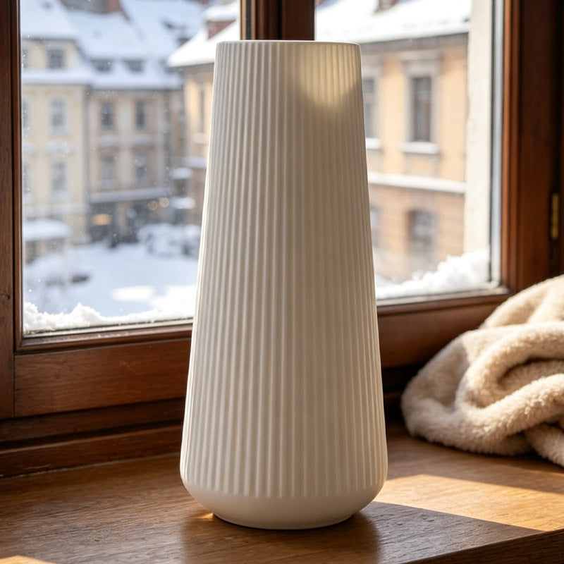 Modern Vertical Ribbed Ceramic Vase