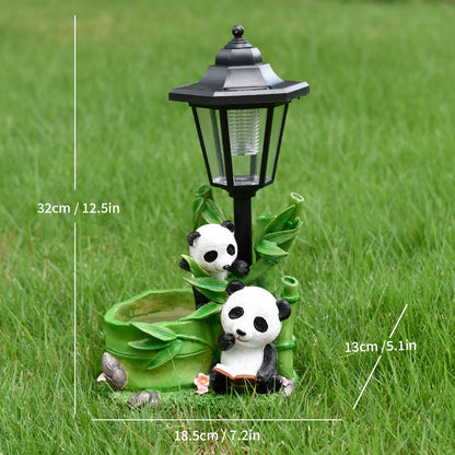 Garden Solar Lantern with Panda Figurines Homeandso