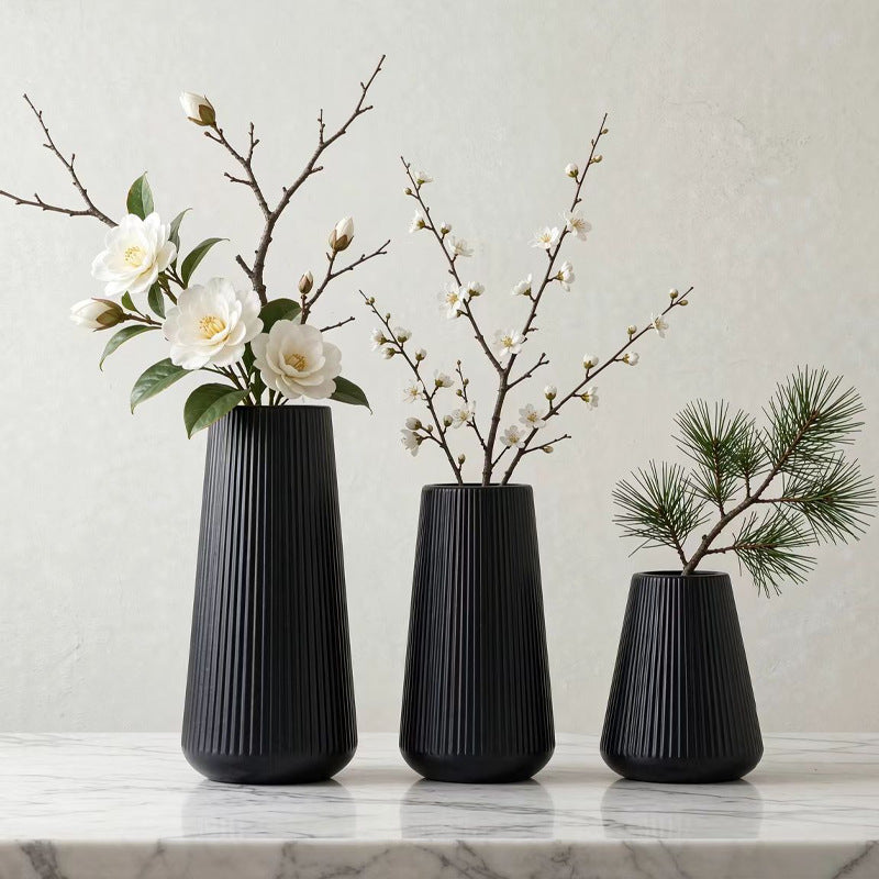 Modern Vertical Ribbed Ceramic Vase