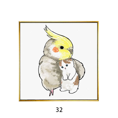 Whimsical Bird and Kitten Illustrated Wall Art Homeandso