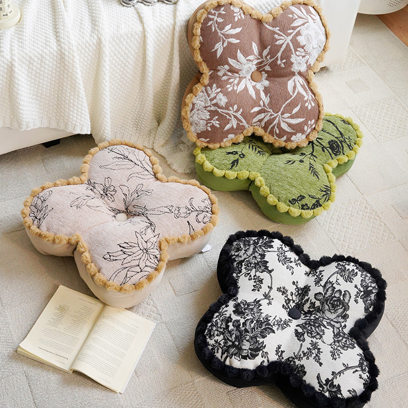 Floral-Patterned Plush Decorative Pillow