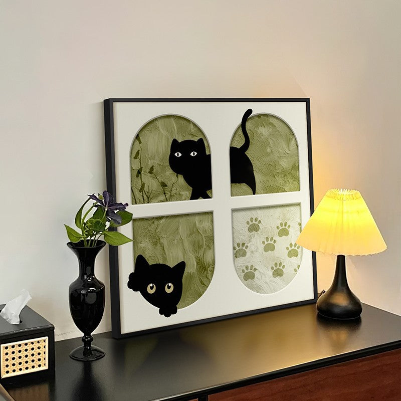 Framed Cat-Themed Art Plaque Homeandso