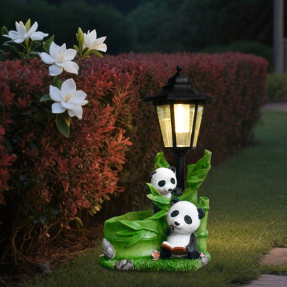 Garden Solar Lantern with Panda Figurines Homeandso
