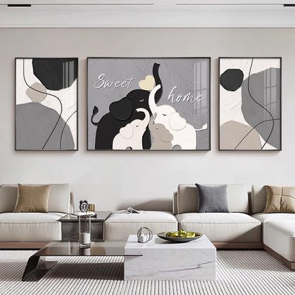 Abstract Elephant-Themed Triptych Canvas Art Homeandso