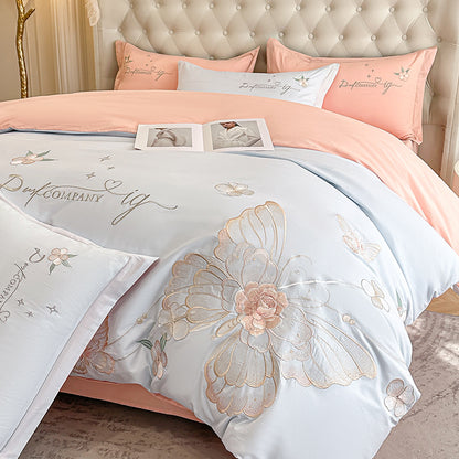 Embroidered Floral Duvet Cover Set