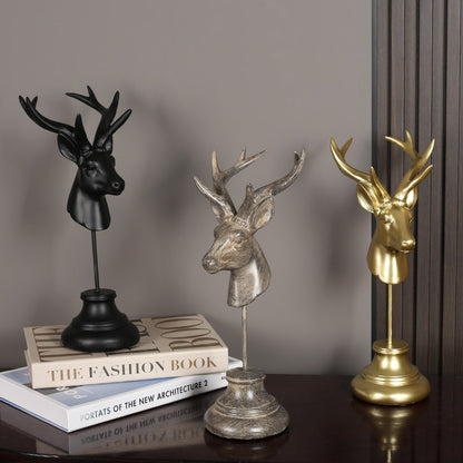 Decorative Antlered Deer Head Statue Homeandso