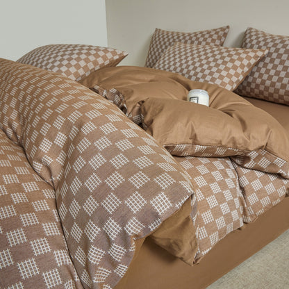 Embroidered Leaf Print Duvet Cover Set