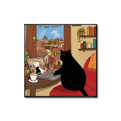 Whimsical Cat-Themed Art Print Homeandso