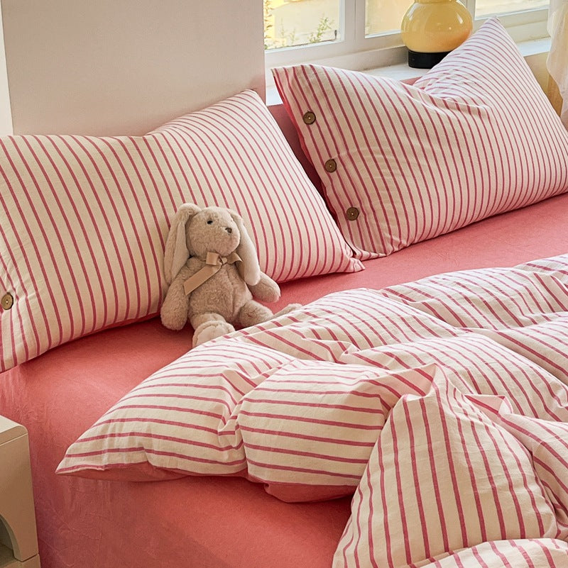 Decorative Comforting Striped Bed Linen Set Homeandso