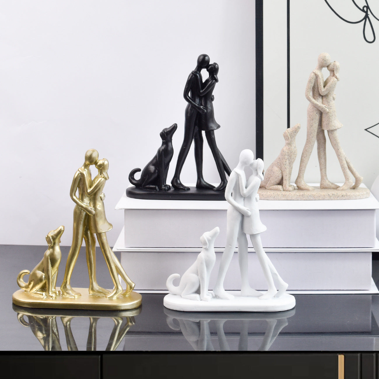 Love Couple and Dog Figurine Homeandso