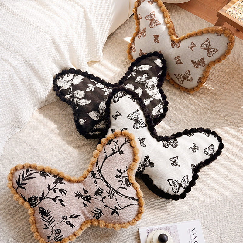 Artistic Floral Butterfly Shaped Throw Pillow