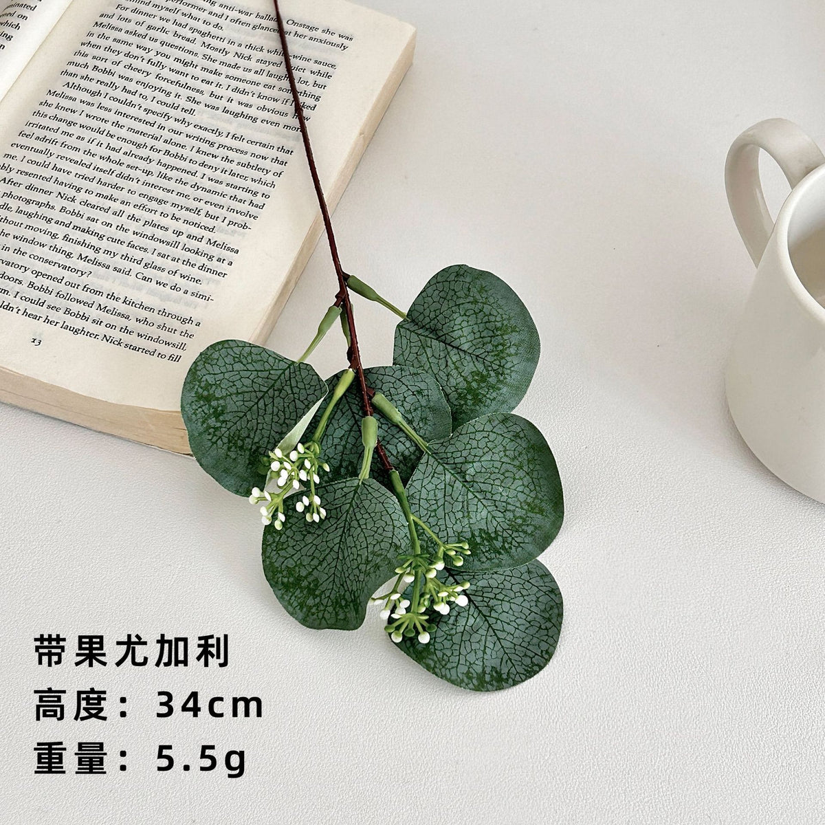 Decorative Eucalyptus and White Blossom Stem for Home