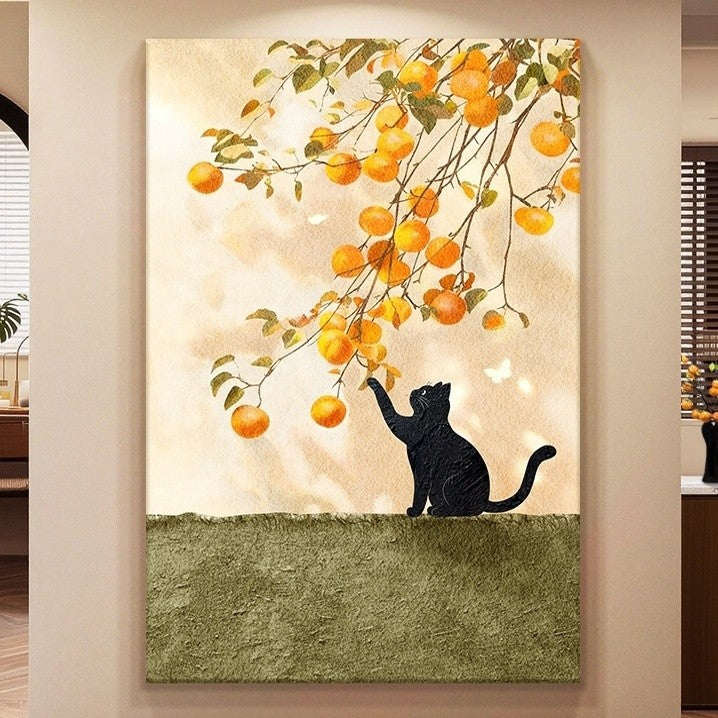 Whimsical Cat and Fruit Canvas Art Homeandso