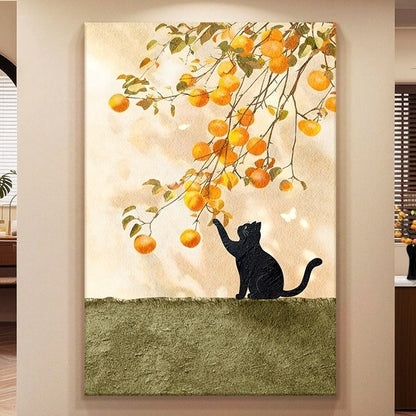 Whimsical Cat and Fruit Canvas Art Homeandso