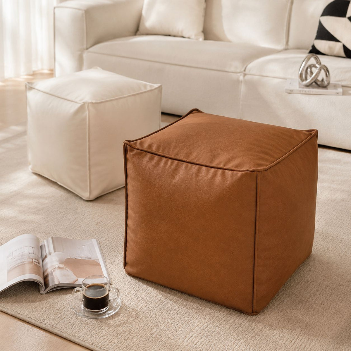 Leder Pouf Hocker