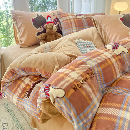 Soft Plush Cartoon-Themed Duvet Cover Set
