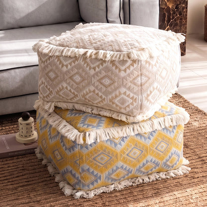 Floral-Patterned Fabric Floor Pouf
