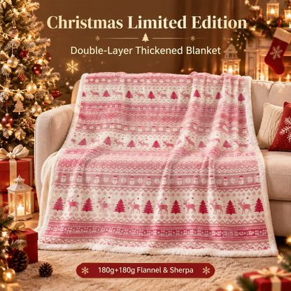 Christmas-Themed Flannel and Sherpa Blanket