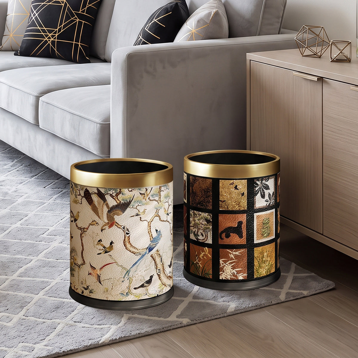 Decorative Waste Bin with Floral Bird Design Homeandso