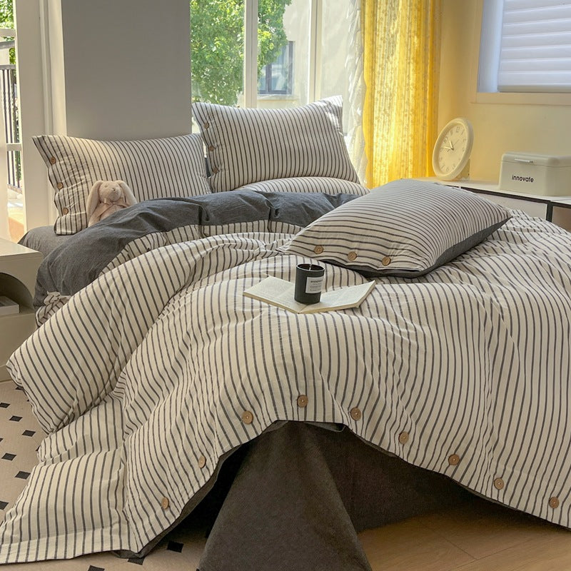 Decorative Comforting Striped Bed Linen Set Homeandso