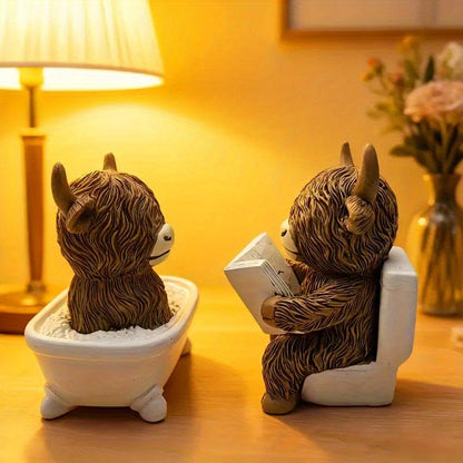 Whimsical Highland Cow Bath Figurine Homeandso