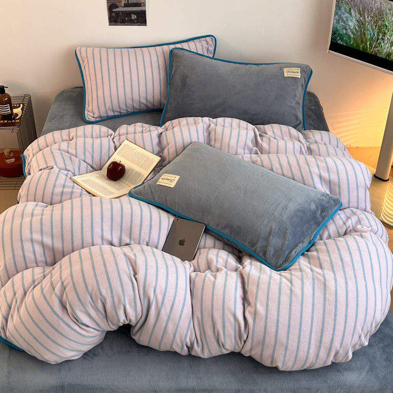 Soft Striped Plush Comforter Set