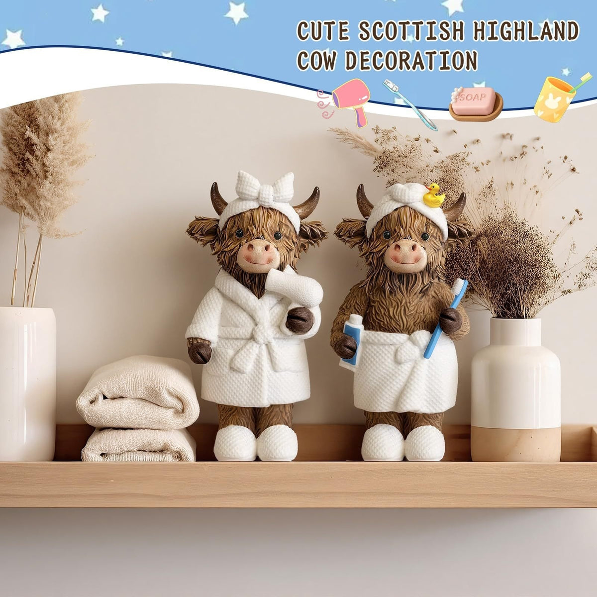 Whimsical Highland Cow Bathroom Figurine Homeandso
