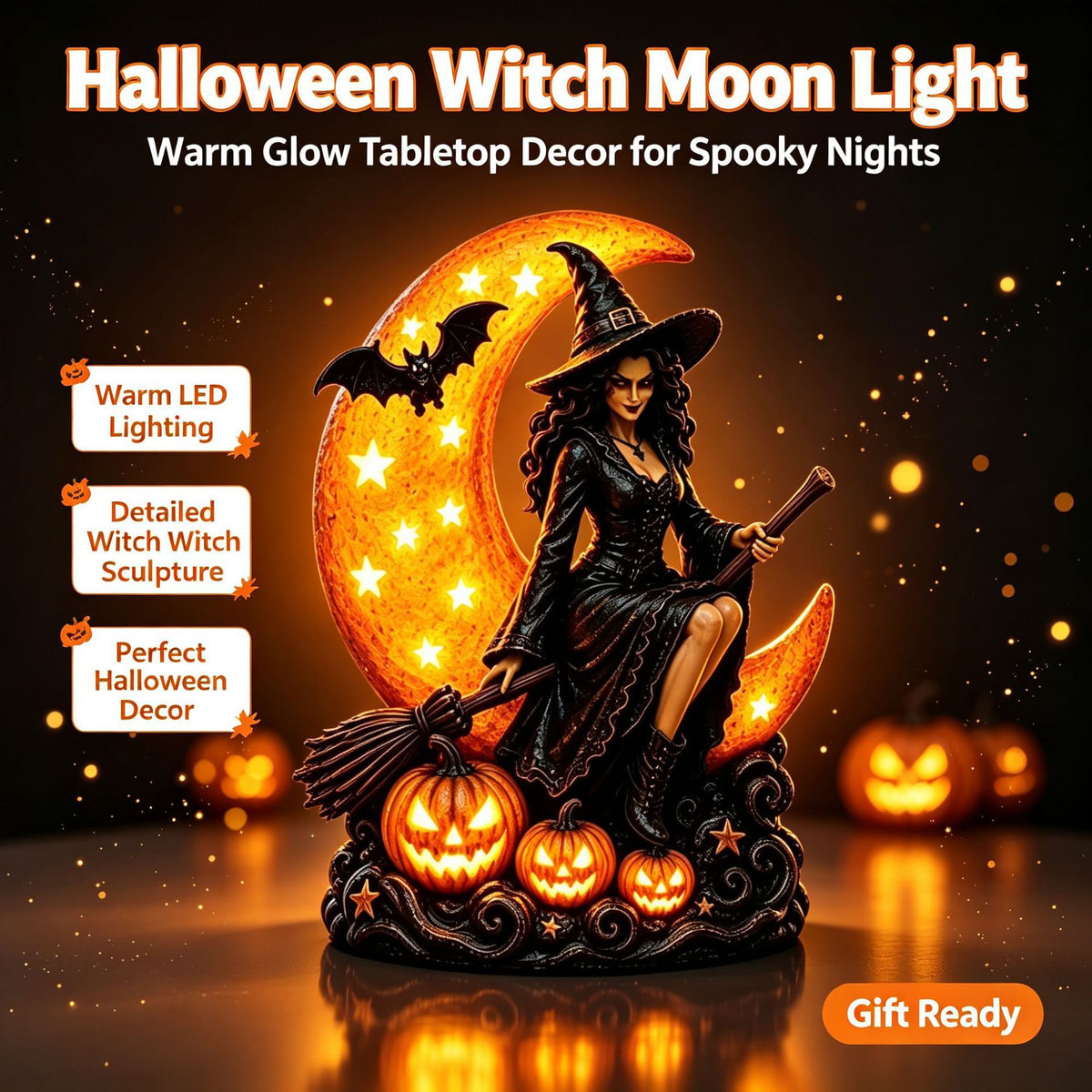 Illuminated Witch Figurine Table Lamp