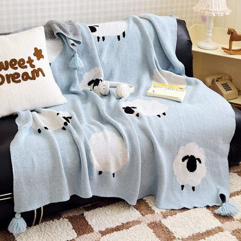 Cozy Knitted Sheep Pattern Throw Blanket