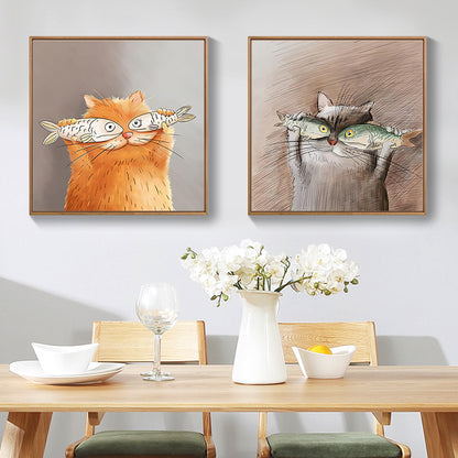 Whimsical Cat Illustration Framed Artwork Homeandso