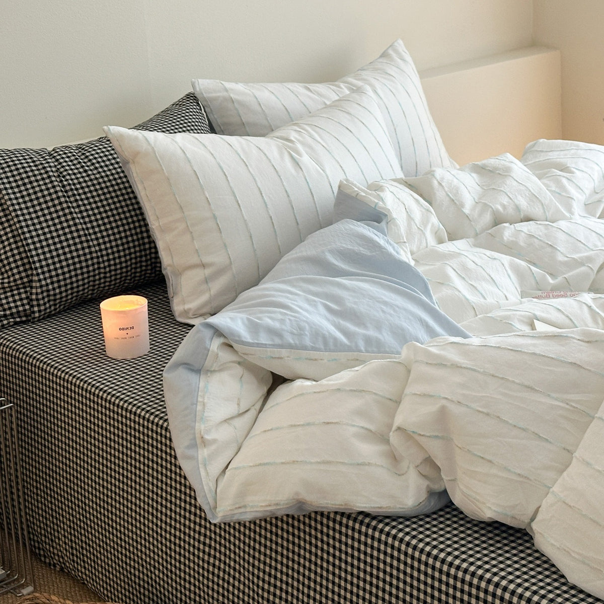 Decorative Gingham Pattern Cotton Duvet Cover Set Homeandso