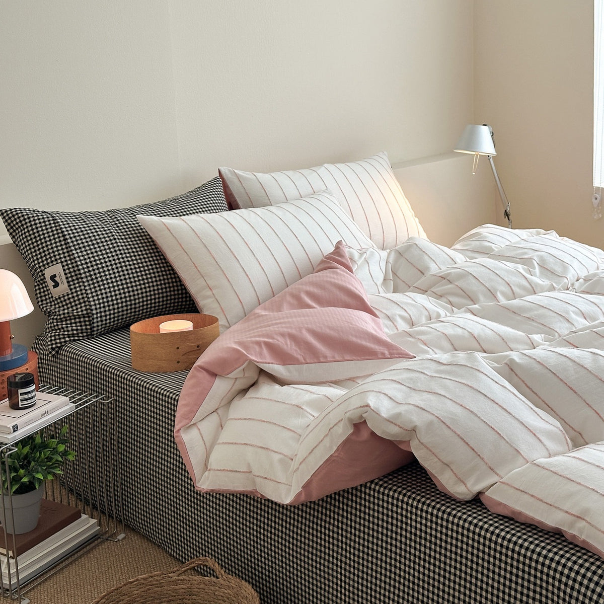 Decorative Gingham Pattern Cotton Duvet Cover Set Homeandso