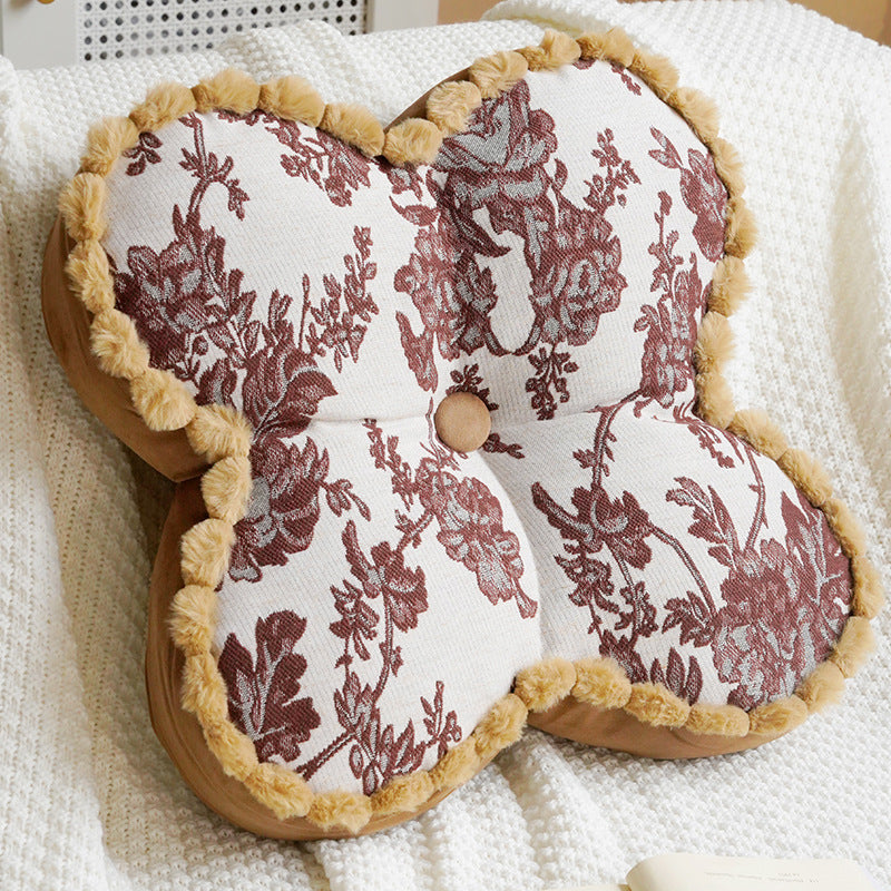 Floral-Patterned Plush Decorative Pillow