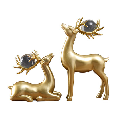 Decorative Golden Deer Figurine Set Homeandso