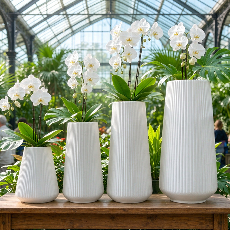 Modern Vertical Ribbed Ceramic Vase