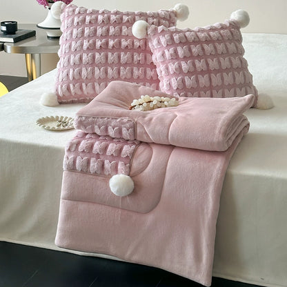 Decorative Cozy Textured Fleece Blanket Set Homeandso