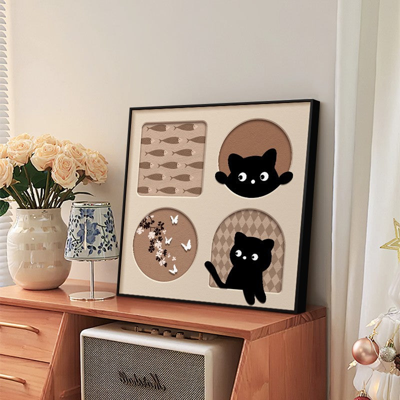 Framed Cat-Themed Art Plaque Homeandso