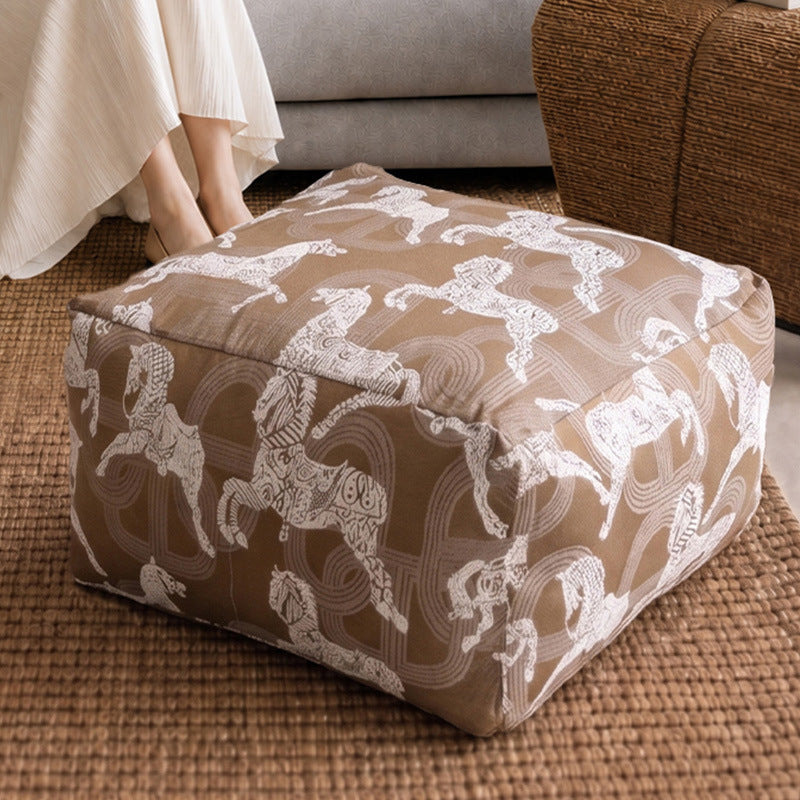 Floral Print Upholstered Floor Pouf